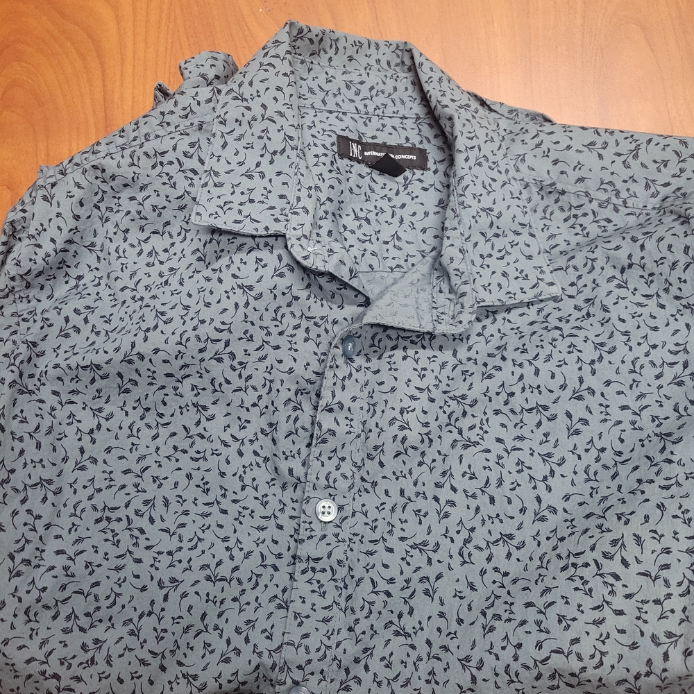 INC Men’s Grey/Black Paisley Print Casual Long Sleeve Button Down Shirt Size M